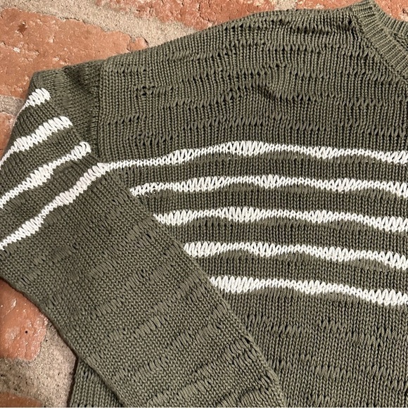 Cabi  Scout Pullover Med Green Striped Open Knit Long Sleeve Oversized sweater - Picture 2 of 16